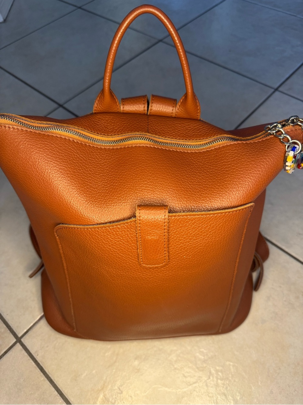 Terrida Luxury Travel Backpack Leather Brown/Blue Murano 16x14x6